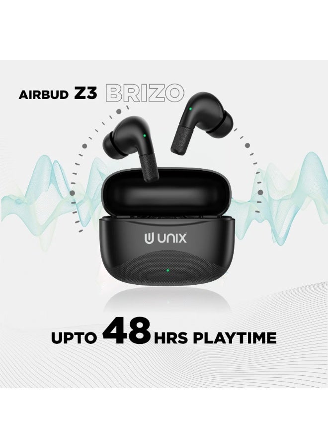 يونيكس سماعات أذن لاسلكية حقيقية UNIX Z3 BRIZO | اتصال بلوتوث سريع مع وقت تشغيل يصل إلى 48 ساعة | مكالمات واضحة مع إلغاء الضوضاء المحيطية (ENC) | صوت جهير عميق مع شحن سريع Type-C - Image 2